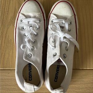 Converse Women’s Low Top Canvas Sneakers in White with Red Trim